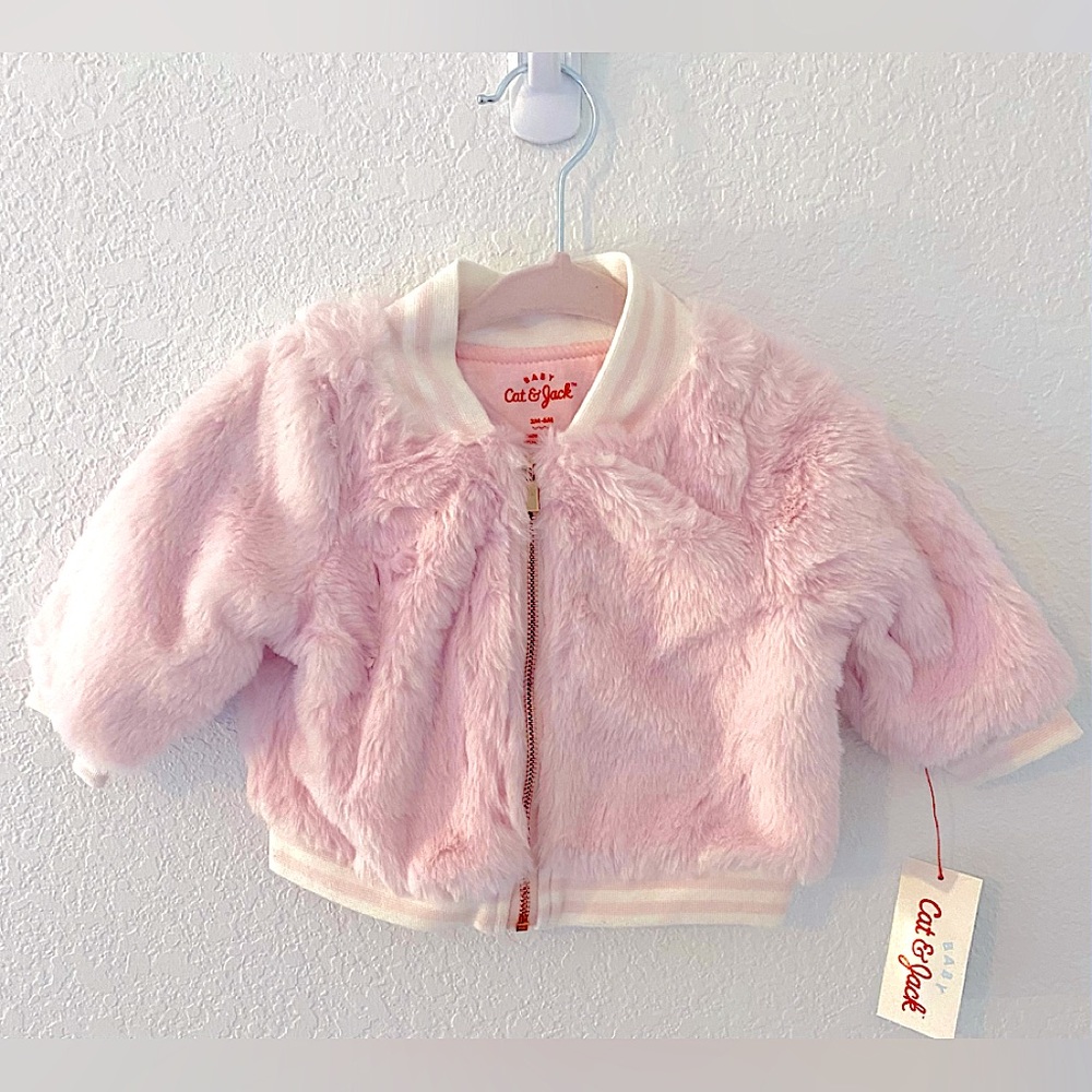 Cat & Jack Baby Girl Blush pink fur bomber Jacket. Size:3-6mths. NWT
